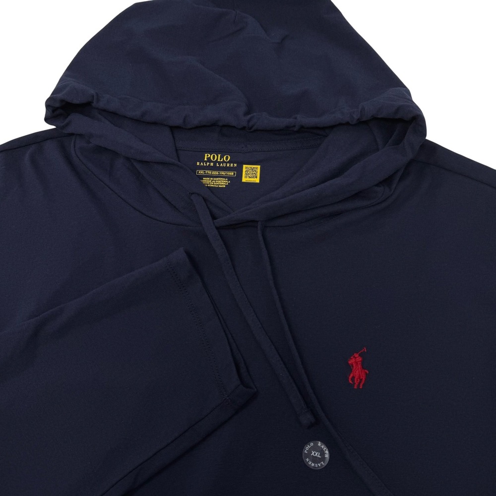Polo Ralph Lauren Mens XXL Navy Blue Long Sleeve Hooded T-Shirt Red Pony NEW - Picture 1 of 7
